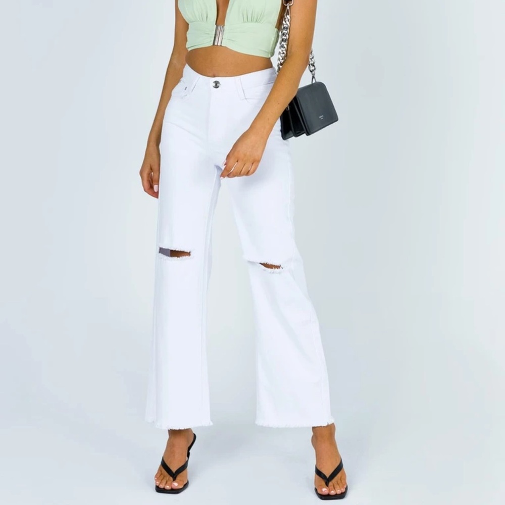 HAMMER WIDE LEG KNEE RIP JEANS WHITE DENIM